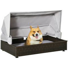 PawHut Rattan Dog Bed, Elevated Pet Sofa for Small or Medium-Sized Pets, Coffee