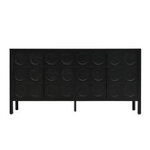 Stylish Storage Cabinet Sideboard with Unique Geometric Circle Door Design in Black, MDF and Solid Wood, 59.84x15.91x29.72 inches