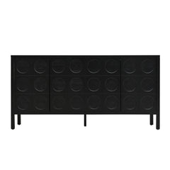 Stylish Storage Cabinet Sideboard with Unique Geometric Circle Door Design in Black, MDF and Solid Wood, 59.84x15.91x29.72 inches