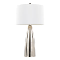 27" Contemporary Metal Table Lamp in Polished Nickel with White Linen Shade - Set of 2