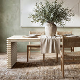 94' Reclaimed Wood Stacked Geometric Waterfall Dining Table, Seats up to 8, Whitewashed Natural Reclaimed Pine Wood