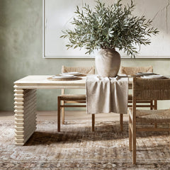 94' Reclaimed Wood Stacked Geometric Waterfall Dining Table, Seats up to 8, Whitewashed Natural Reclaimed Pine Wood