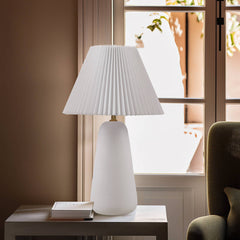 Textured Ceramic Table Lamp with Fluted Fabric Shade White