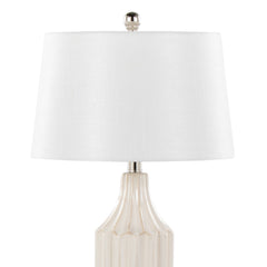 23" Contemporary Table Lamp in Gloss Cream Ceramic with White Shade