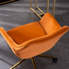 Home Office Chair with Gold Metal Legs and Universal Wheels - Orange