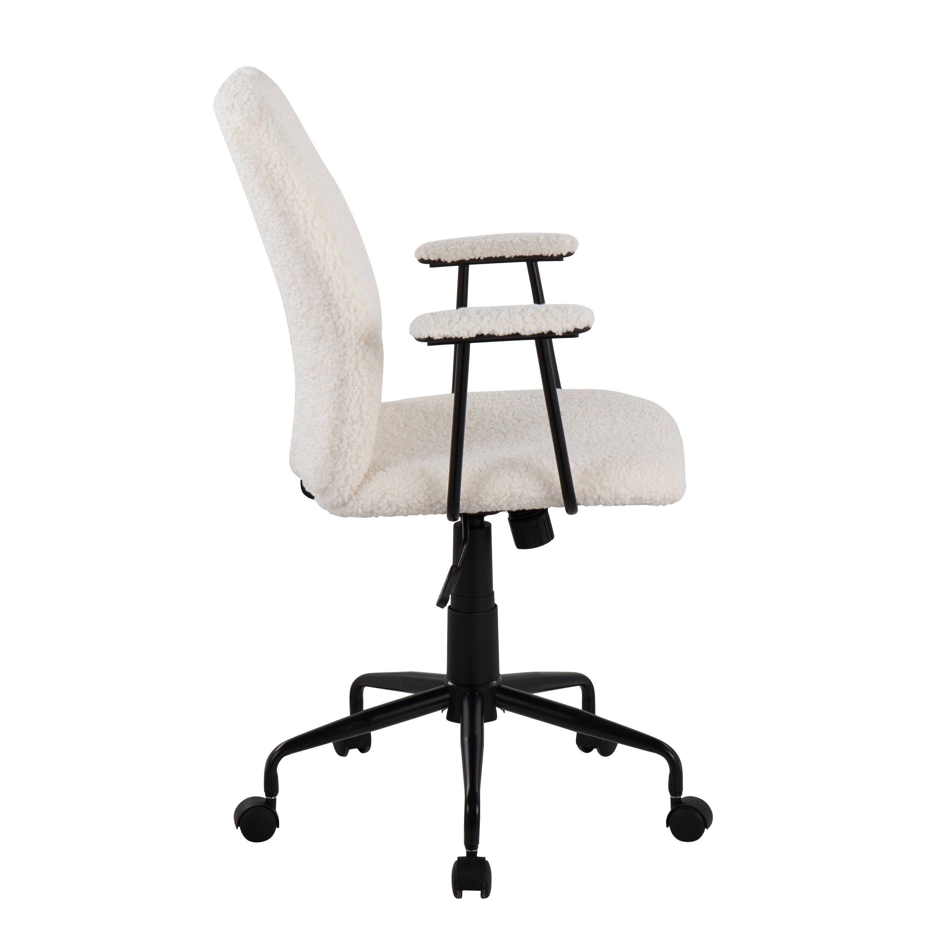 Contemporary Office Chair - Black Metal and White Sherpa Fabric