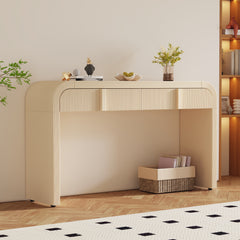 Modern Console Table with 2 Storage Drawers, Fluted Entryway Table with Rounded Silhouette for Hallway Living Room and Entryway (Apricot Cream)
