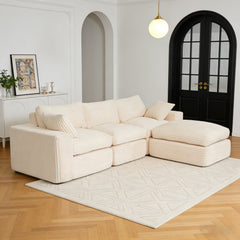 Modular L-Shaped Sectional Sofa, 108' 3-Seater Cloud Couch with Ottoman, Deep Seat & Boneless Design for Ultimate Comfort, DIY Convertible Sofa Set for Living Room, Chenille Upholstery