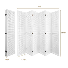 6 Panel Room Divider, 5.6Ft Pegboard Display Wooden Room Divider Folding Privacy Screen Room Divider - Elegant White