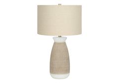 27"H Table Lamp, Cream Ceramic, Beige Shade, Contemporary
