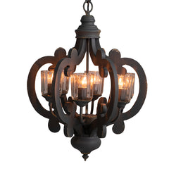 Farmhouse 6-Light Wood Chandelier Pendant Light Fixture with Adjustable Chain