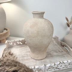 Minimalist Textured Ceramic Vase 10.5" - Cream Sand washed