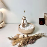 Set of 3 Home Decorative Round Wood Tray, Small Boho Style Vase, White Rocks