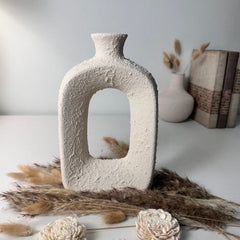 Minimalist Textured Hand-Painted Ceramic Vase 9.5" tall - Cream