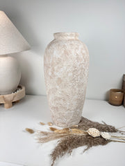 Minimalist Vase 18" tall Textured Hand-painted Ceramic - Cream Sand wash