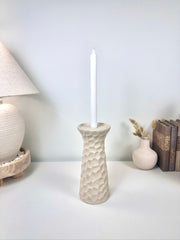 Minimalist Abstract Textured Candlestick 10'5 tall Beige Linen Color