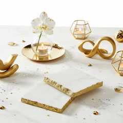Elegant White Marble and Gold Coasters - Set of 4