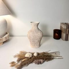 Minimalist Textured Hand-painted Ceramic Decorative Vase 11" - Cream wash