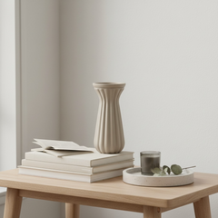 Minimalist Tan Matte 9” Vase with stripes