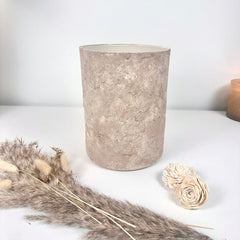 Minimalist Textured Hand-painted Glass Vase 8" - Beige washed