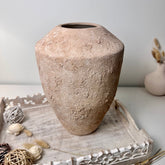 Rustic Minimalist Textured Hand-Painted Ceramic Vase 12" - Light Beige Wash