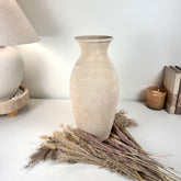Roman Style Ceramic Vase Hand-painted 16" tall - Light Beige/Sand wash