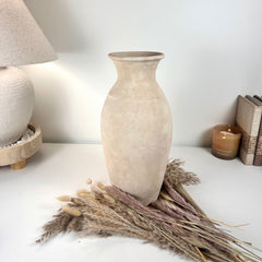 Roman Style Ceramic Vase Hand-painted 16" tall - Light Beige/Sand washed