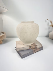 Minimalist Hand-Painted Textured Vase - French Linen Beige color 7.5” tall