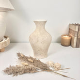 Minimalist Textured Hand-painted Ceramic Vase 11" tall - Off White/ Sand