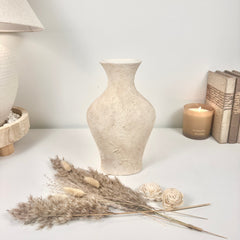 Minimalist Textured Hand-painted Ceramic Vase 11" tall - Off White/ Sand