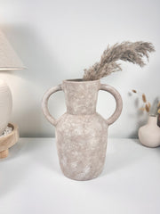 Roman Style Hand-Painted/Textured Ceramic Vase 13” tall - beige washed