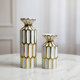 Set of 2 Candle Holders White and Gold