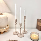 Minimalist Style Metal Candle Holder Set of 3 - Beige Washed