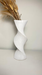 White Minimalist Twisted Vase, 16 Inch Tall, Modern Decorative Flower Vase