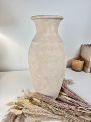 Roman Style Ceramic Vase Hand-painted 16" tall - Light Beige/Sand washed