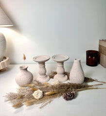 Set of 4 pieces Minimalist Candle Holders with 2 Small Vases - Cream Blush