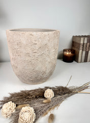 9" tall Minimalist Hand-Painted & Textured Planter Pot with drainage hole - Sand wash