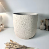 14" Tall Minimalist Hand-Painted & Textured Planter Pot with Drainage Hole one time creation - Cream