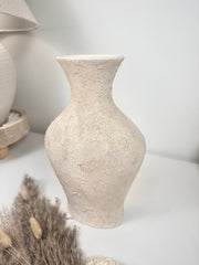 Minimalist Textured Hand-painted Ceramic Vase 11" tall - Off White/ Sand