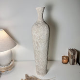 Floor Vase 32" tall minimalist hand-painted metal texture - cream wash