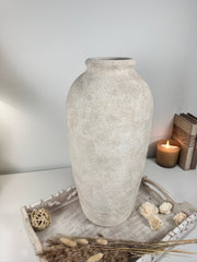 Minimalist Vase 18" tall Textured Hand-painted Ceramic - Off White washed