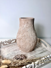 Rustic Ceramic Vase Textured Hand-Painted 10" tall - Light Beige Wash