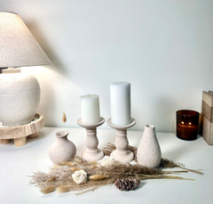 Set of 4 pieces Minimalist Candle Holders with 2 Small Vases - Cream Blush