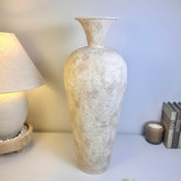Minimalist Textured Hand-painted Ceramic Floor Vase 25" tall - cream/off-white