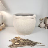 12" Tall Minimalist Hand-Painted & Textured Planter Pot with Drainage Hole one time creation - Cream