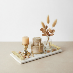 Elegant Marble Tray with Gold Handles 16" length