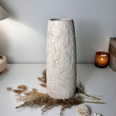 Minimalist Textured Hand-painted Ceramic Vase 15" tall - Cream Sand washed
