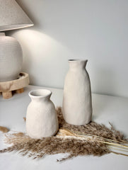 Set of 2 Vases minimalist hand-painted textured - cream