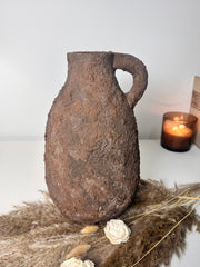 Rustic Tree Style Ceramic Vase Textured Handcrafted 12" tall - Dark Brown
