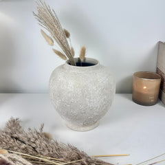 Minimalist Textured Hand-painted Ceramic Vase - Off White/Linen washed
